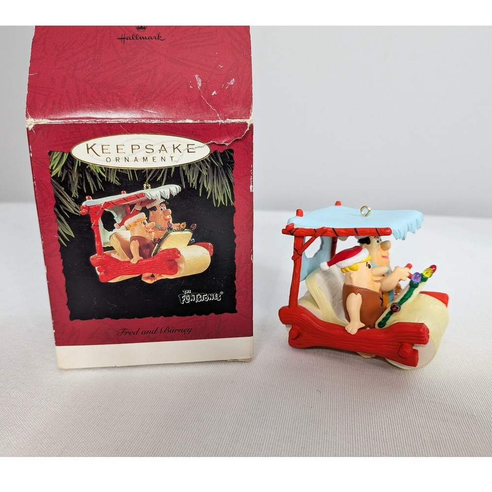 Vintage Hallmark keepsake Ornament Fred and Barney Flintstones in car 1994